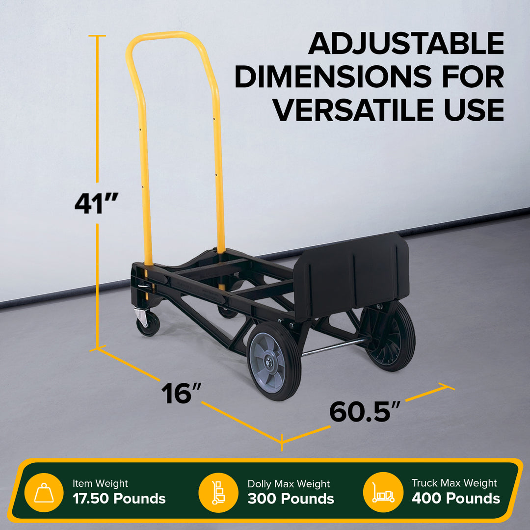 Harper Trucks PJDY2223AKD 400 Lb Capacity Convertible Hand Truck Dolly, Black