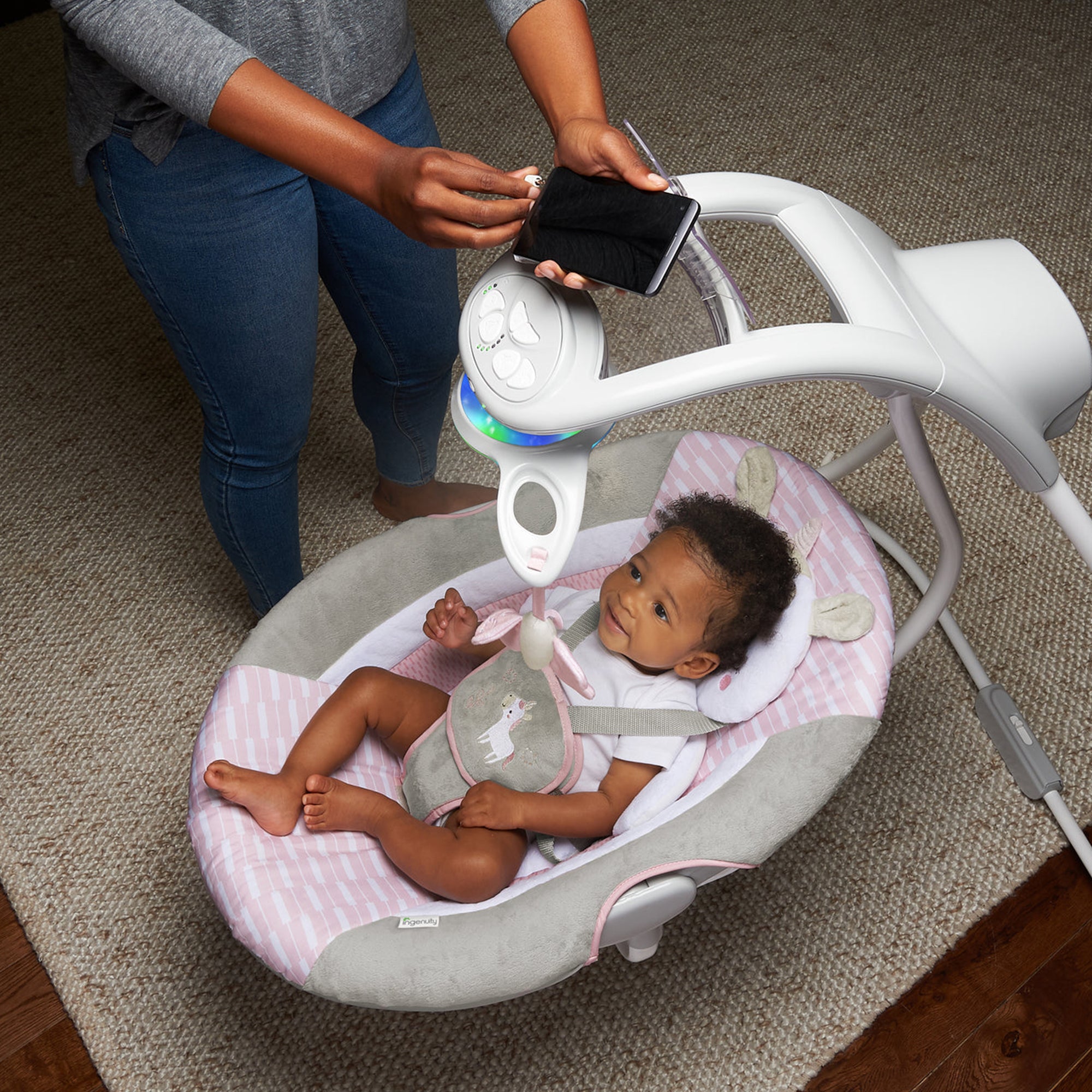 Ingenuity InLighten Baby Electric Cradling Swing Rocker Chair, Flora the Unicorn - VMInnovations