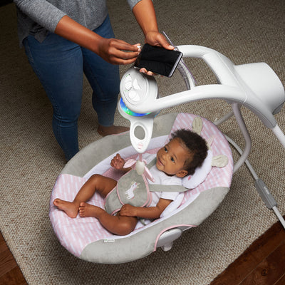 Ingenuity InLighten Baby Electric Cradling Swing Rocker Chair, Flora the Unicorn - VMInnovations