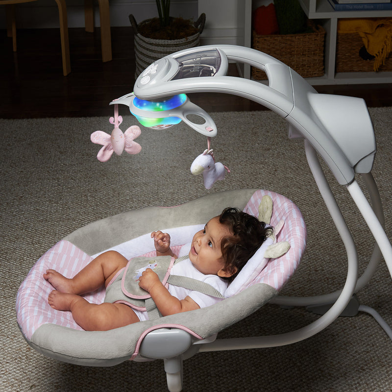 Ingenuity InLighten Baby Electric Cradling Swing Rocker Chair, Flora the Unicorn