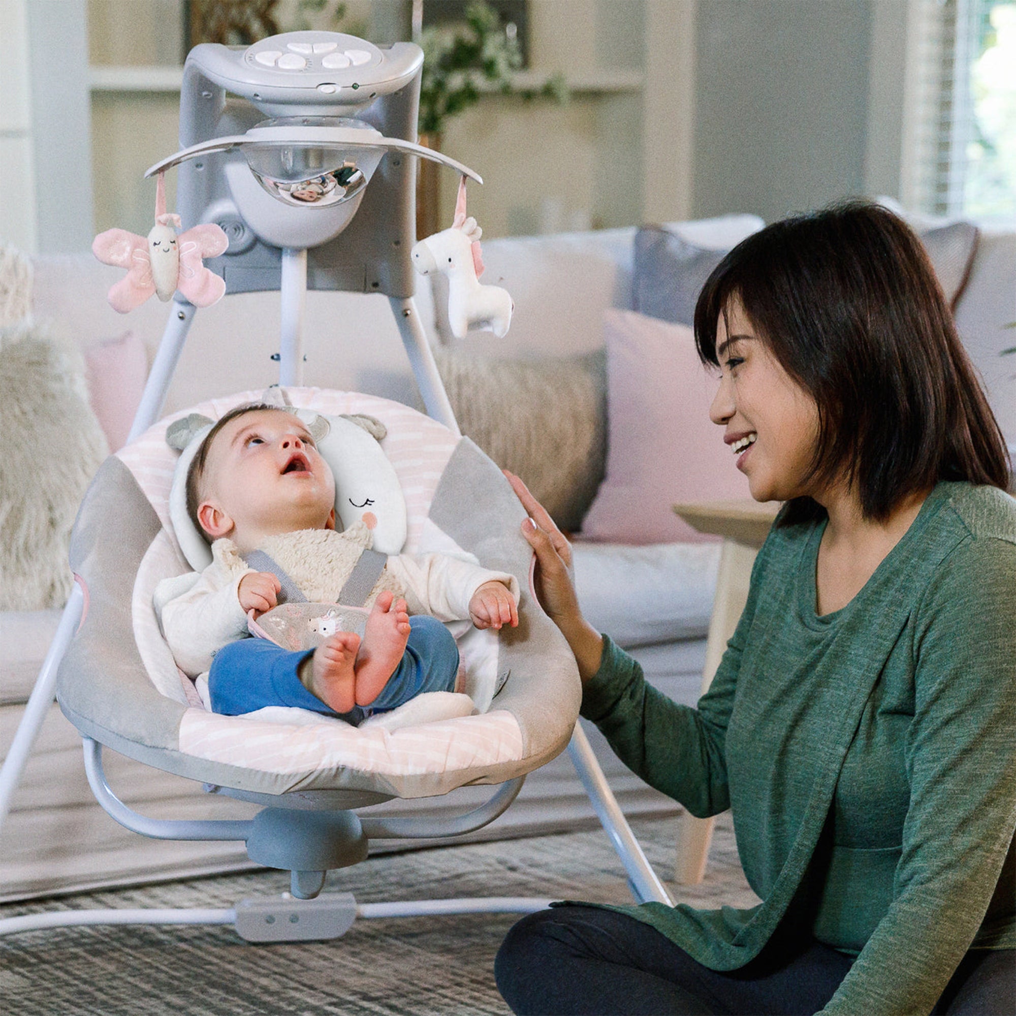 Ingenuity InLighten Baby Electric Cradling Swing Rocker Chair, Flora the Unicorn - VMInnovations