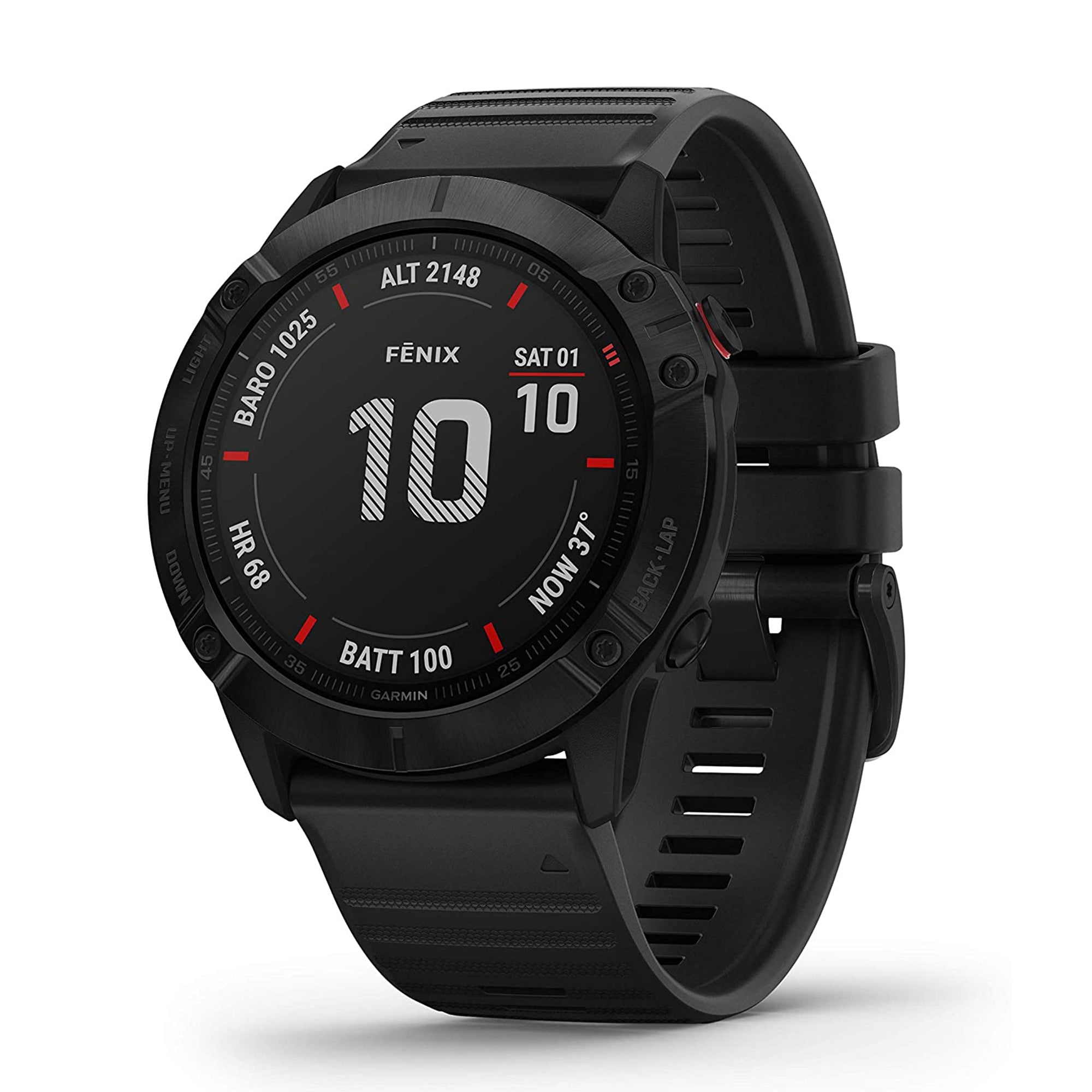 Garmin 51 MM fenix 6X Sapphire Multisport GPS Smartwatch w/ Silicone Band, Black