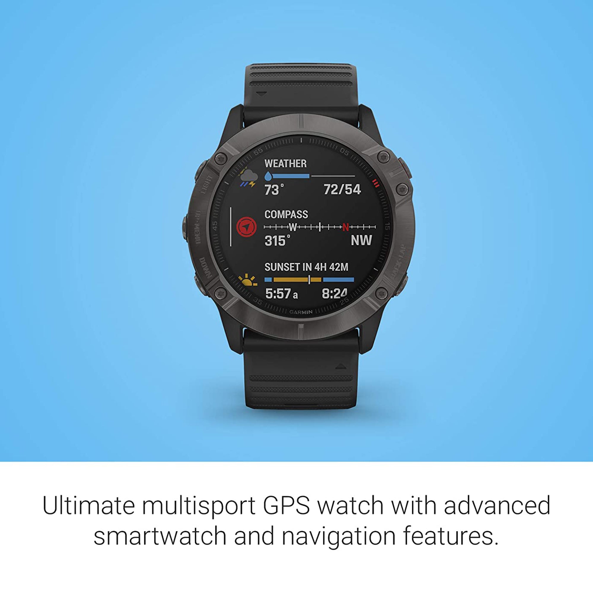 Garmin 51 MM fenix 6X Sapphire Multisport GPS Smartwatch w/ Silicone Band, Black
