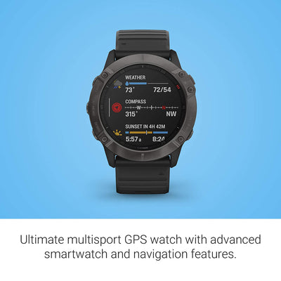 Garmin 51 MM fenix 6X Sapphire Multisport GPS Smartwatch w/ Silicone Band, Black