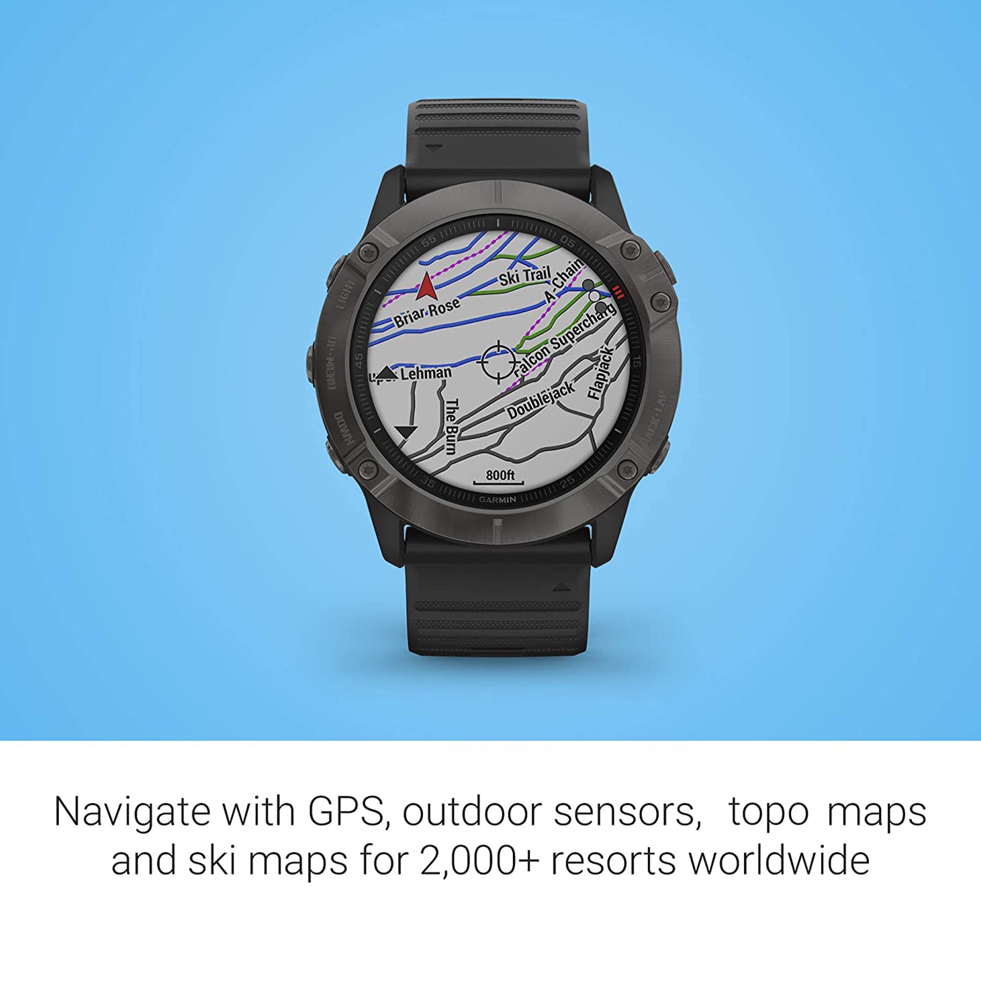 Garmin 51 MM fenix 6X Sapphire Multisport GPS Smartwatch w/ Silicone Band, Black