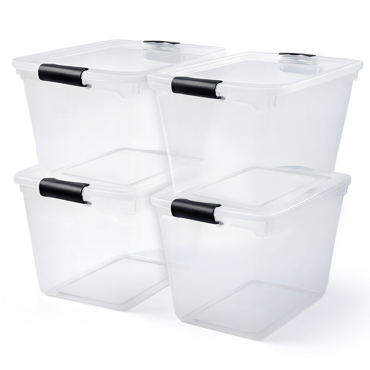 Homz Secure Latch Large Clear Stackable Storage Container Bin, 31 Quart, 4 Count