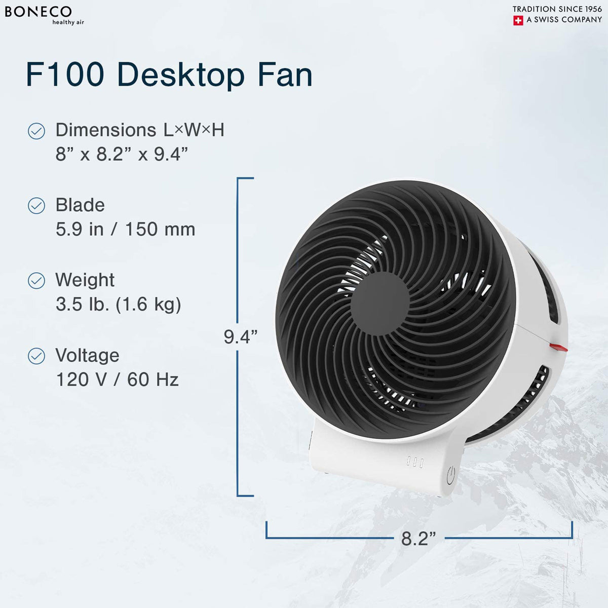 Boneco F100 Compact Desktop Air Shower Fan with 3 Speed Levels & Touch Controls