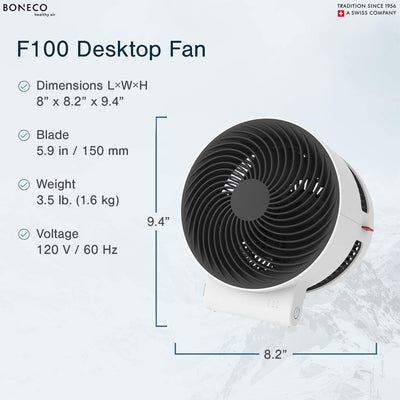 Boneco F100 Compact Desktop Air Shower Fan with 3 Speed Levels & Touch Controls
