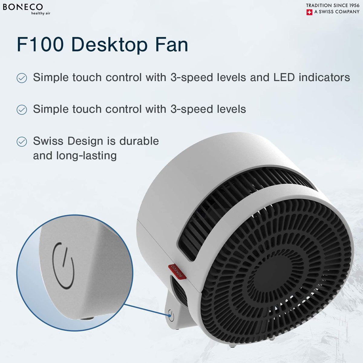 Boneco F100 Compact Desktop Air Shower Fan with 3 Speed Levels & Touch Controls