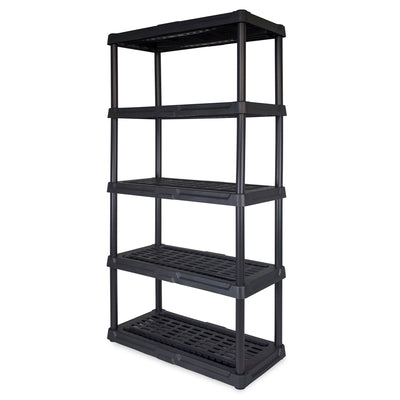 TOUGH BOX 5 Tier Plastic Indoor and Outdoor Ventilated Shelf Storage Unit, Black - VMInnovations