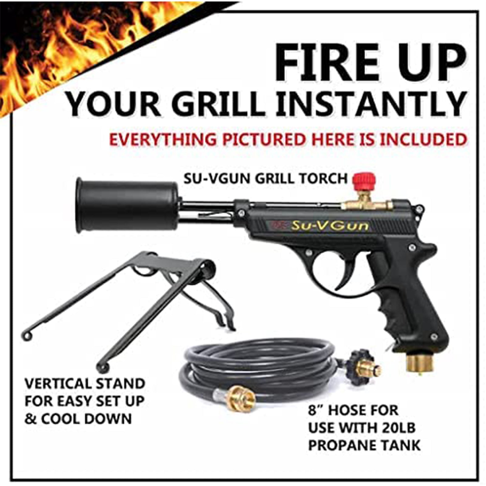 GrillBlazer SU-VGun Propane Torch Gun Set with 8 Inch Fuel Hose and Safety Stand - VMInnovations