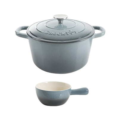 Crock-Pot 7 Qt Dutch Oven, Gray, with 22 Oz Stoneware Soup Bowls, Gray (2-Pack) - VMInnovations
