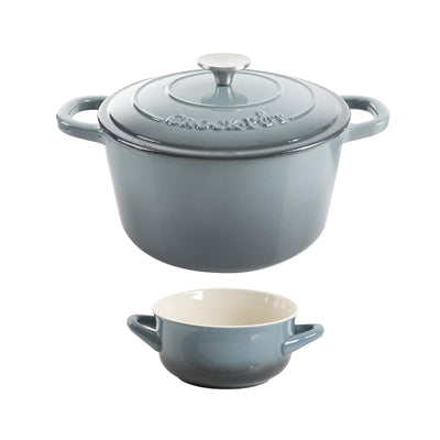 Crock-Pot 7qt Dutch Oven, Slate Gray w/ Gibson CrockPot 30oz Bowl, Gray (2-Pack) - VMInnovations