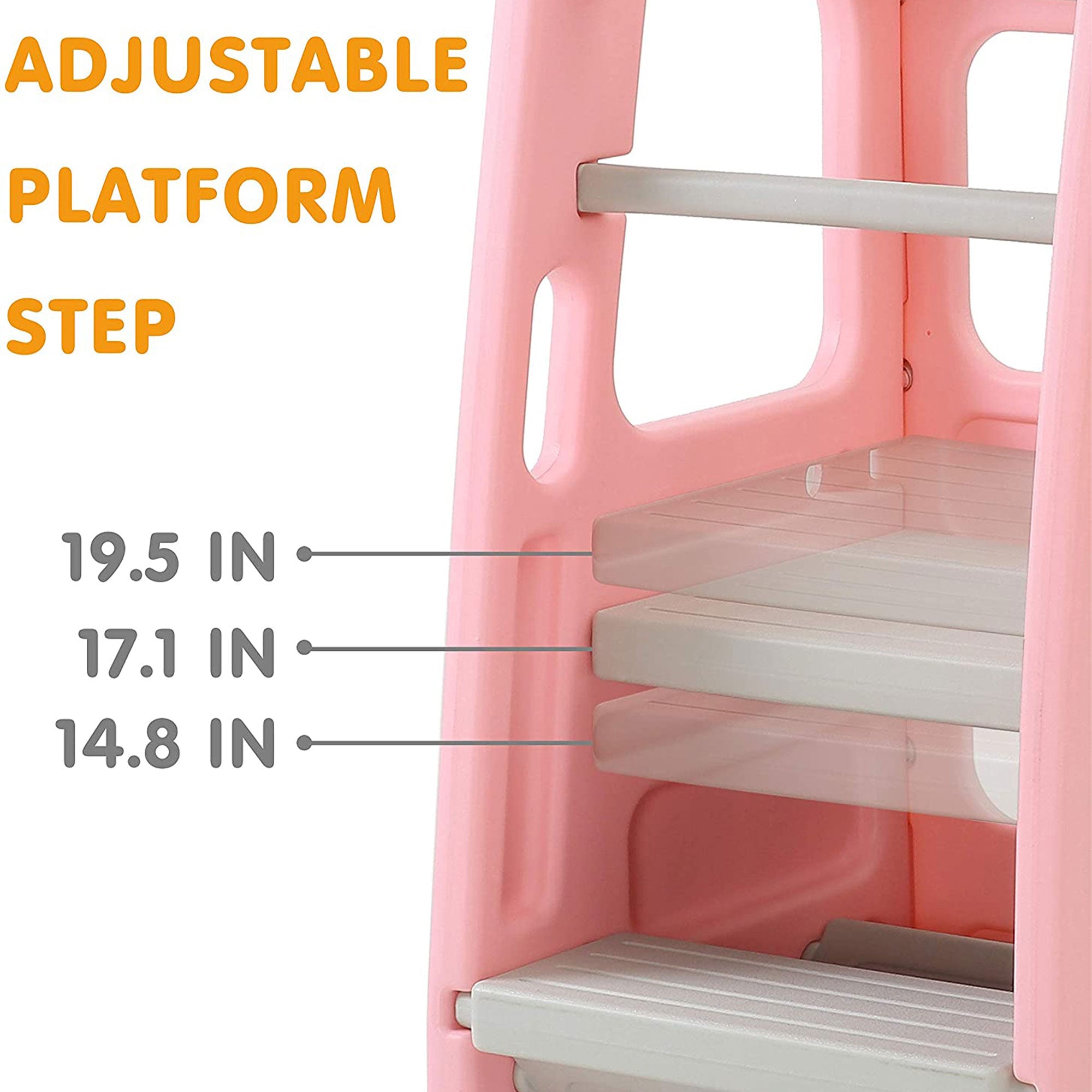 SDADI PLT01PK Children's Plastic Learning Stool with 3 Adjustable Heights, Pink - VMInnovations