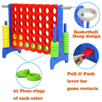 SDADI Giant 64 Inch 4-In-A-Row Game and Basketball Game for Kids, Blue and Red
