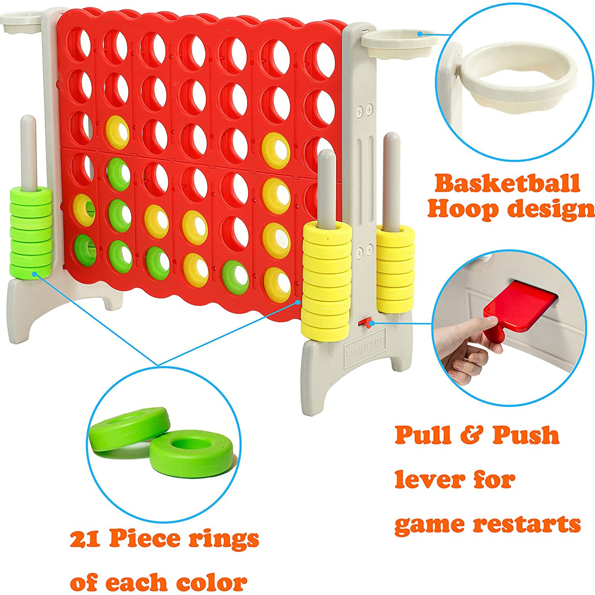 SDADI Giant 64 Inch 4-In-A-Row Game and Basketball Game for Kids (For Parts) - VMInnovations