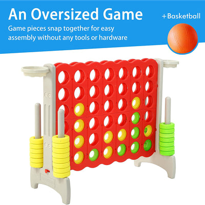 SDADI Giant 64 Inch 4-In-A-Row Game and Basketball Game for Kids, Gray and Red