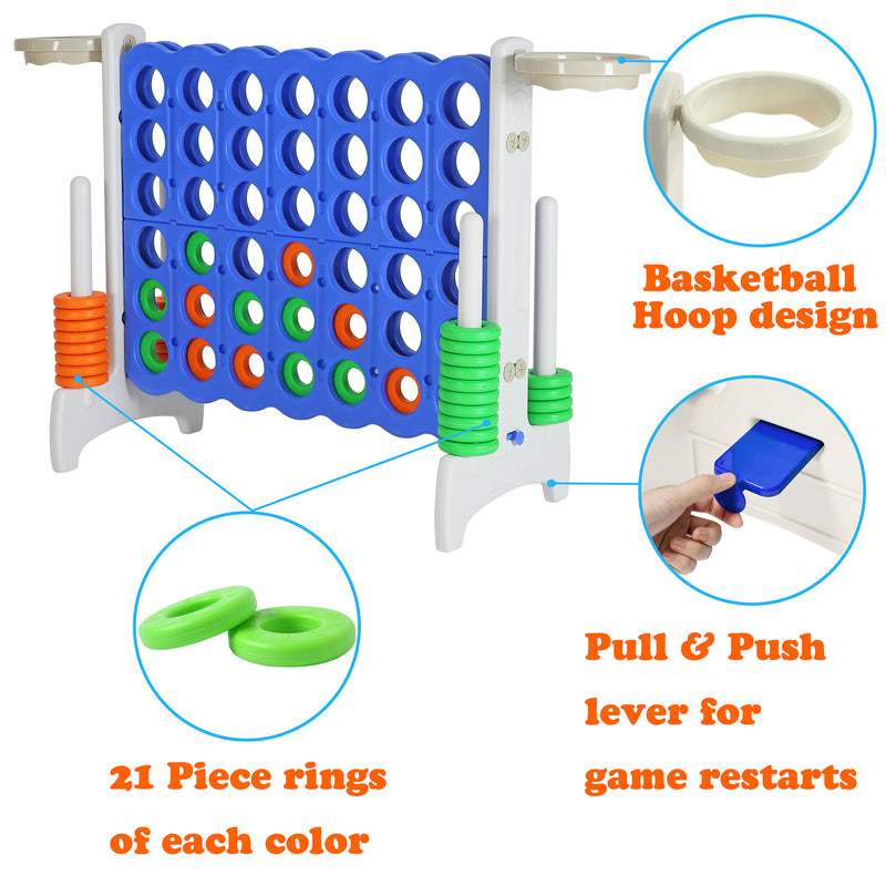 SDADI Giant 33 Inch 4-In-A-Row Game and Basketball Game for Kids, Gray and Blue