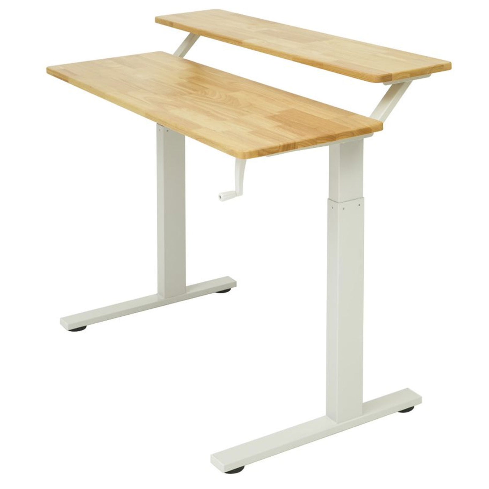 SDADI Adjustable Height Steel Frame 2 Tier Standing Desk w/ Crank, Black/Teak - VMInnovations