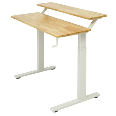 SDADI Adjustable Height Steel Frame 2 Tier Standing Desk w/ Crank, Black/Teak