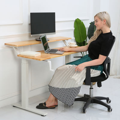 SDADI Adjustable Height Steel Frame 2 Tier Standing Desk w/ Crank, Black/Teak - VMInnovations