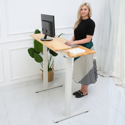 SDADI Adjustable Height Steel Frame 2 Tier Standing Desk w/ Crank, Black/Teak - VMInnovations