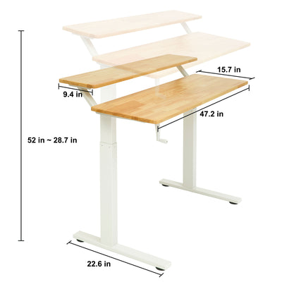 SDADI Adjustable Height Steel Frame 2 Tier Standing Desk w/ Crank, Black/Teak