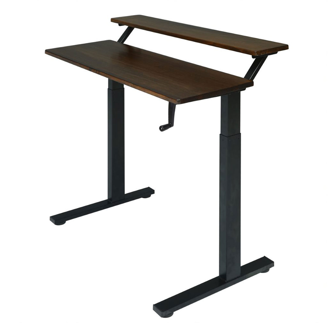 SDADI Adjustable Height Steel Frame 2 Tier Standing Desk w/ Crank, Light Grain