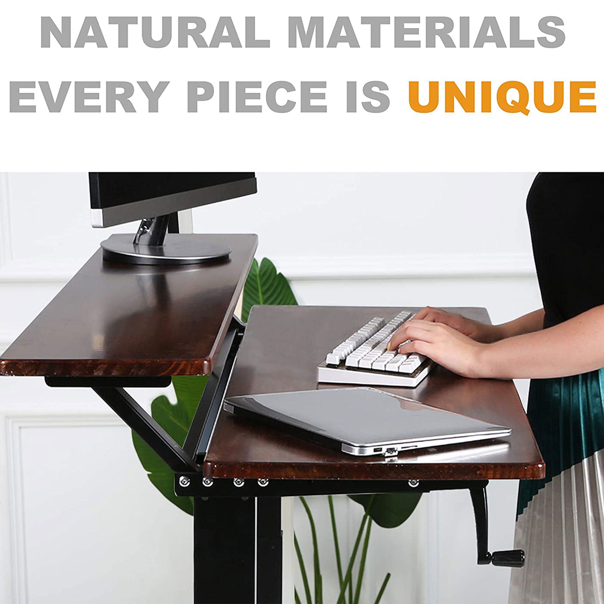 SDADI Adjustable Height Steel Frame 2 Tier Standing Desk w/ Crank, Light Grain - VMInnovations