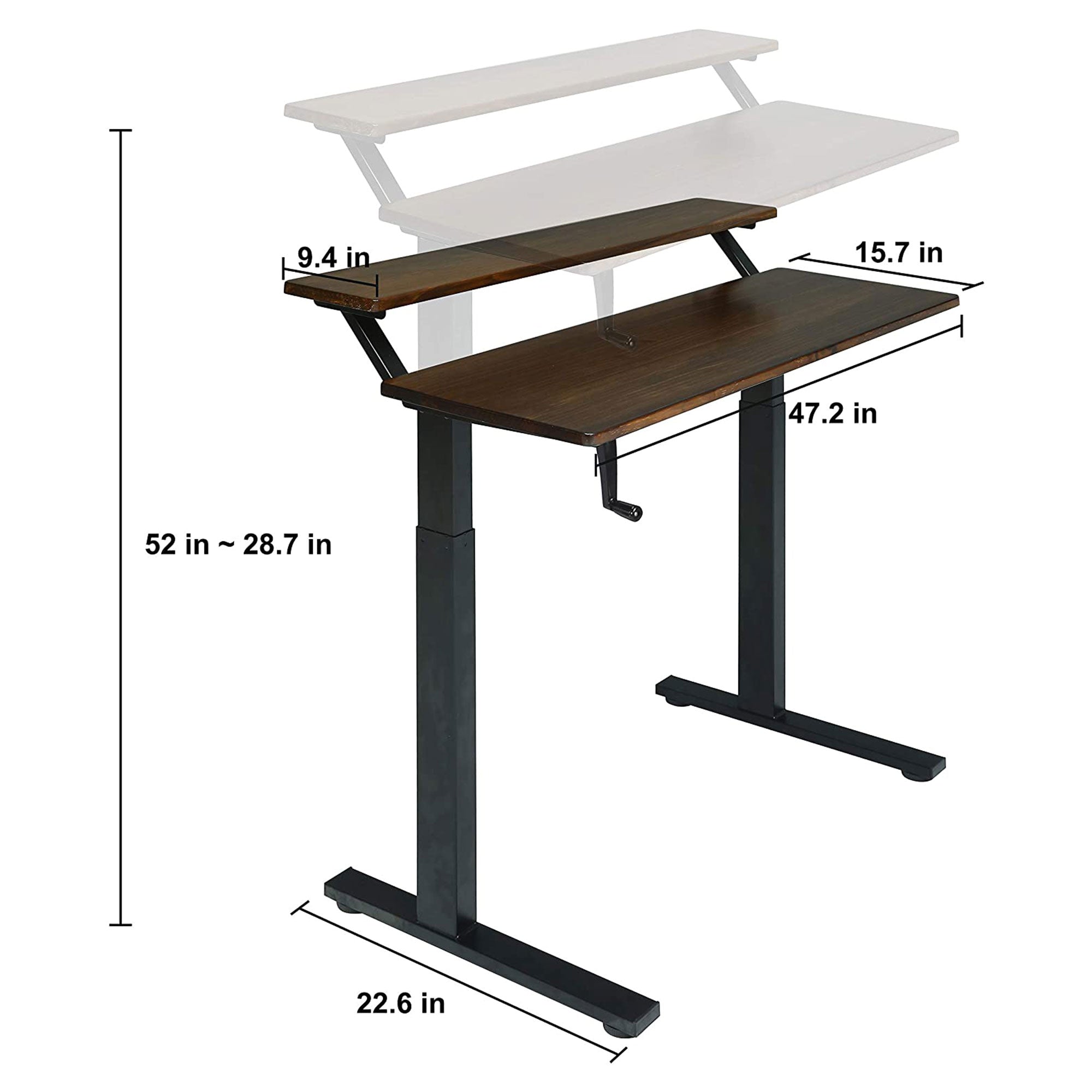 SDADI Adjustable Height Steel Frame 2 Tier Standing Desk w/ Crank (Used) - VMInnovations