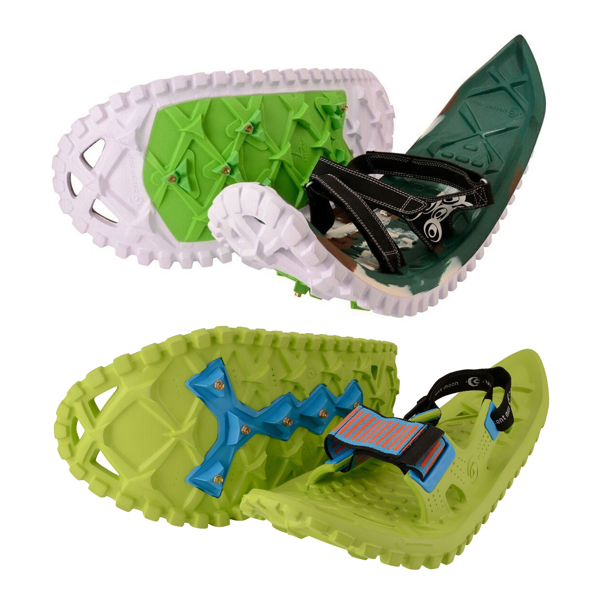 Crescent Moon Eva Foam Adult Snowshoes, Camo & KID G Kid's Snowshoes, Volt Green