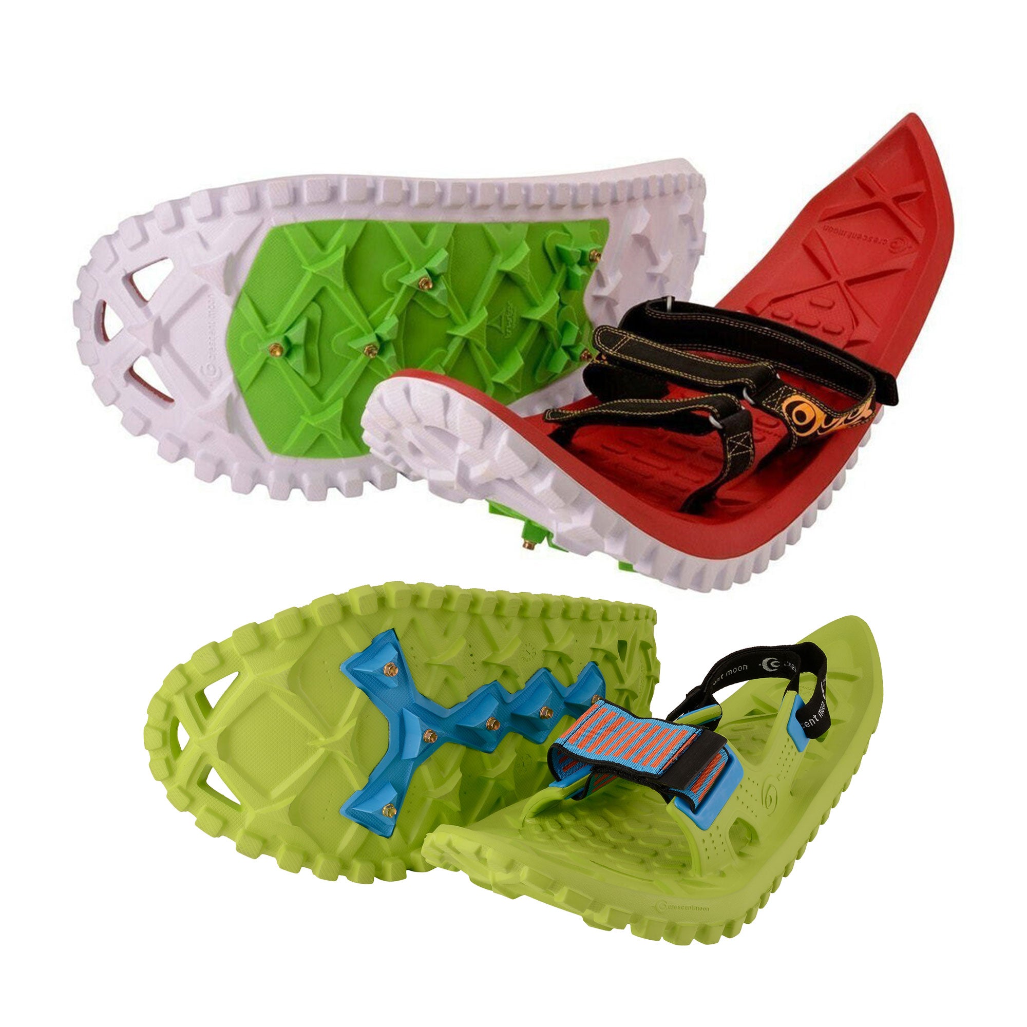 Crescent Moon Eva Foam Adult Snowshoes, Red & KID G Kid's Snowshoes, Volt Green