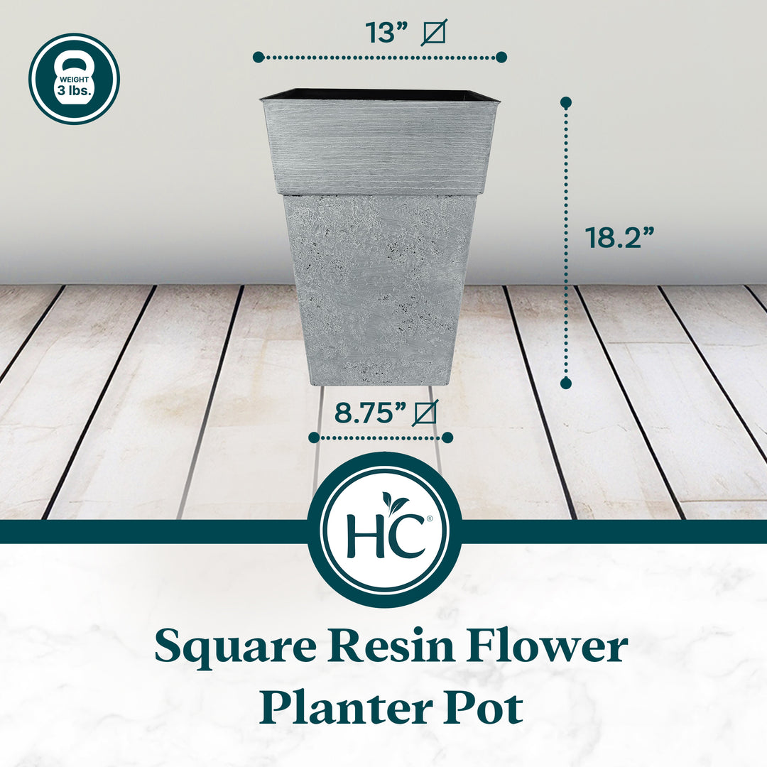 The HC Companies Avino 13" Square Resin Flower Planter Pot, Oxidized Black(Used) - VMInnovations