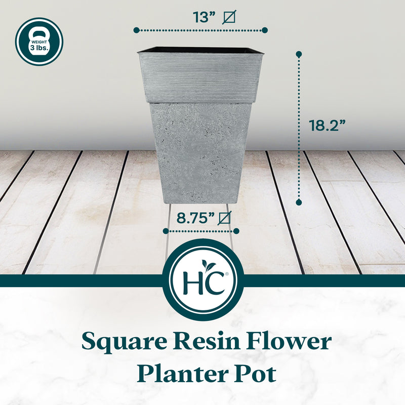 The HC Companies Avino 13 Inch Square Resin Flower Planter Pot, Oxidized Black