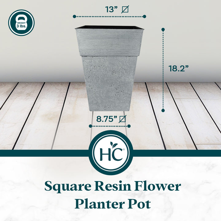 The HC Companies Avino 13" Square Resin Flower Planter Pot, Oxidized Black(Used)
