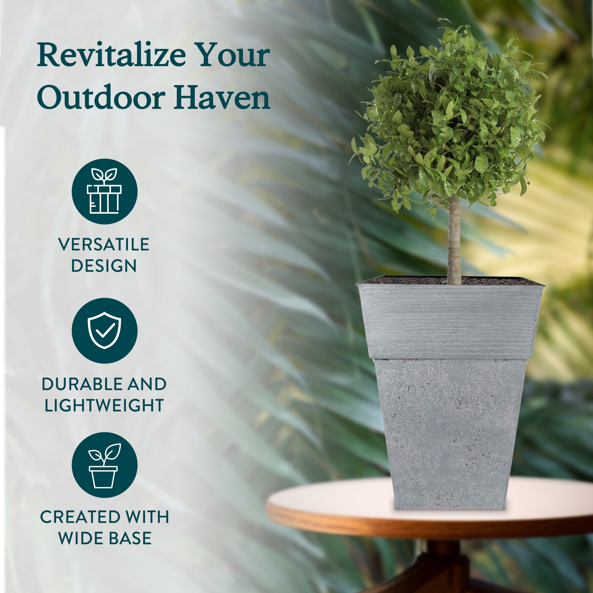 The HC Companies Avino 13 Inch Square Resin Flower Planter Pot, (Open Box) - VMInnovations