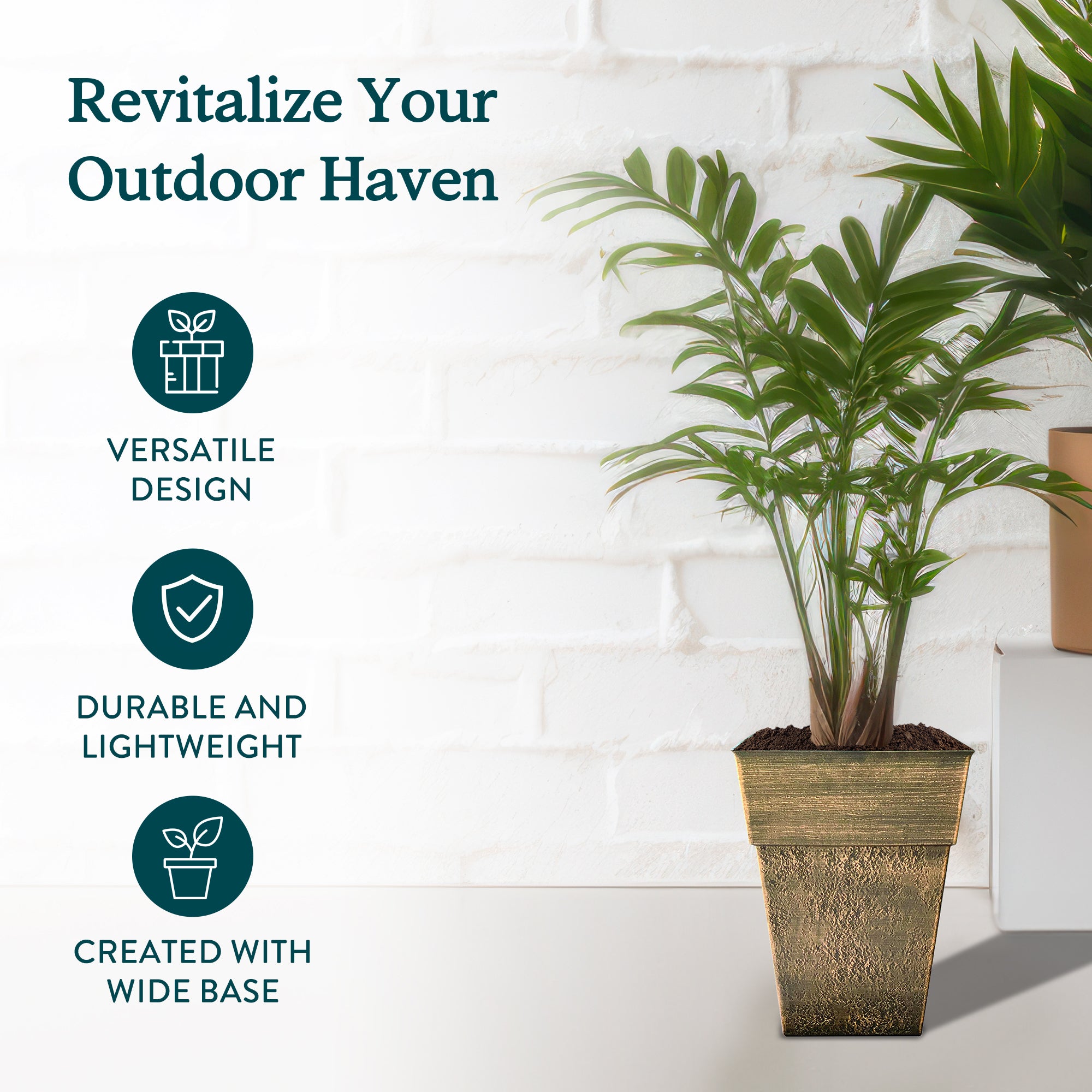 The HC Companies 13" Square Resin Flower Planter Pot, Celtic Bronze (Open Box) - VMInnovations