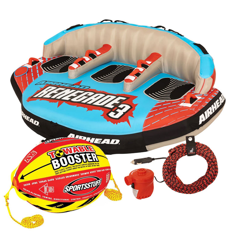 Airhead Renegade 3 Person Towable Water Tube w/ SPORTSSTUFF Towable Booster Ball
