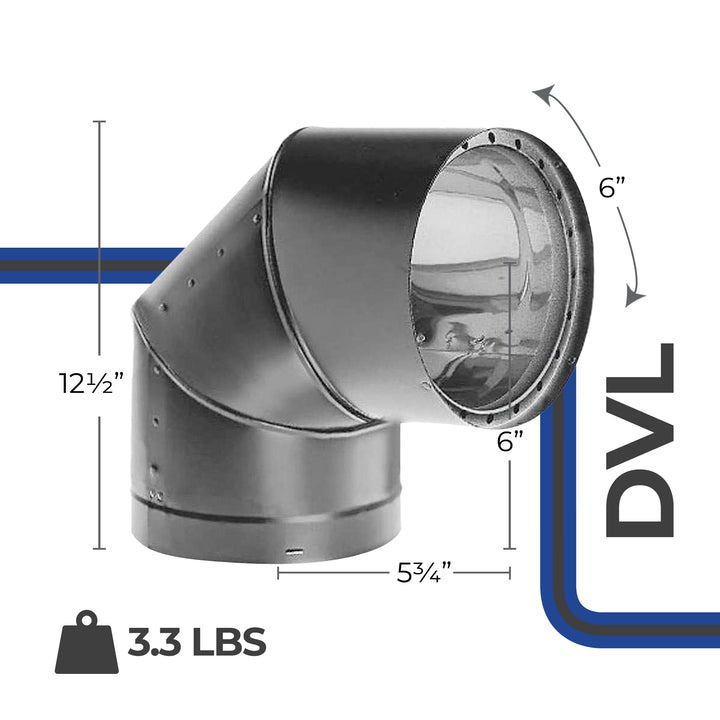 DuraVent DVL 6DVL-E90 Galvanized Double Wall Stove Pipe 90 Degree Elbow, Black