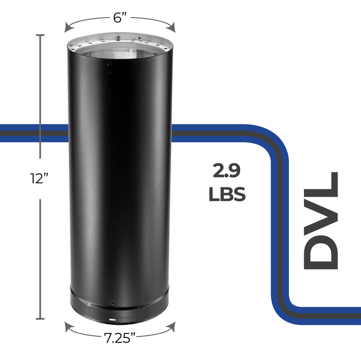 DuraVent DVL 6DVL-12 6-Inch Galvanized Steel Double Wall Stove Pipe, Black - VMInnovations