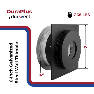 DuraVent Galvanized Steel Wall Thimble for Chimney Pipe, 6", Black (Open Box) - VMInnovations