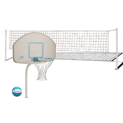 Dunn-Rite Deck Pool Basketball Hoop + ProVolly Pool Regulation Volleyball Set