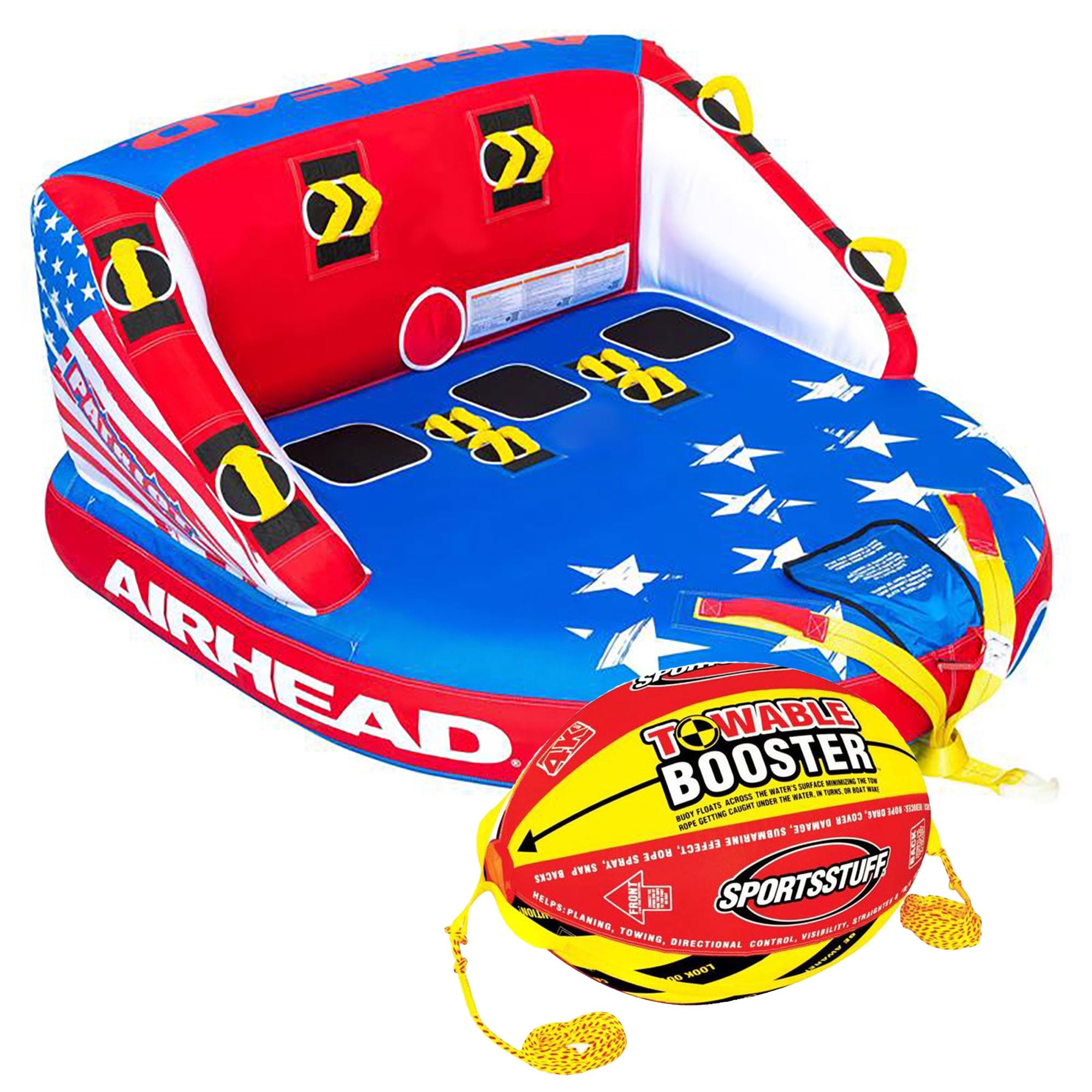Airhead Patriot 3 Person Chariot Style Tube with SPORTSSTUFF 4K Booster Ball