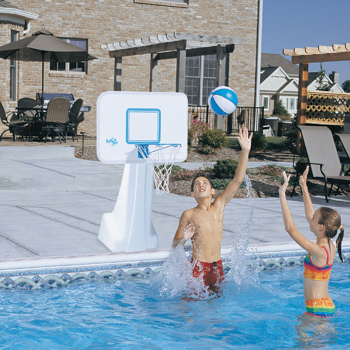 Dunn-Rite Poolside Basketball Hoop w/ ProVolly Regulation Volleyball Set & Ball