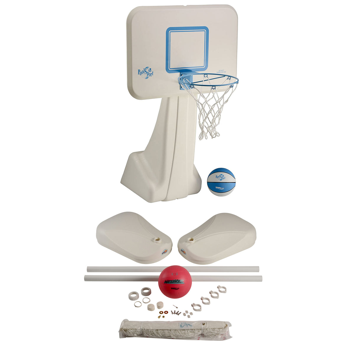 Dunn-Rite Pool Sport Basketball Hoop with AquaVolly Volleyball Set, 24 Foot Net