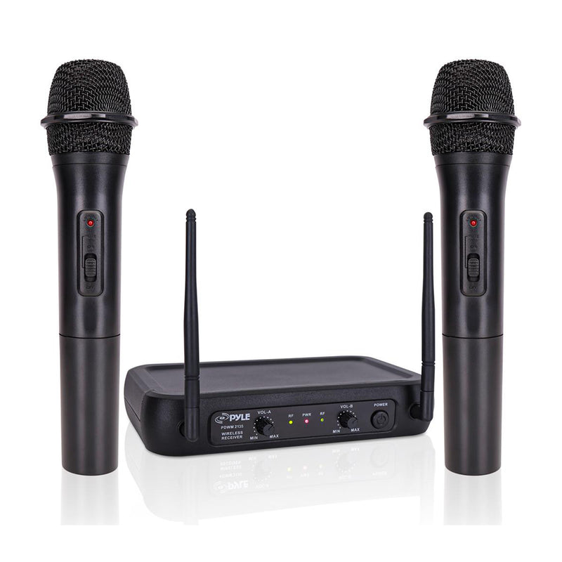 Pyle Fixed Frequency Wireless Handheld Karaoke Microphones with 2 Handheld Mics