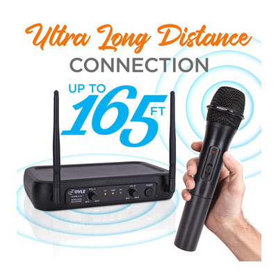 Pyle Fixed Frequency Wireless Handheld Karaoke Microphones with 2 Handheld Mics