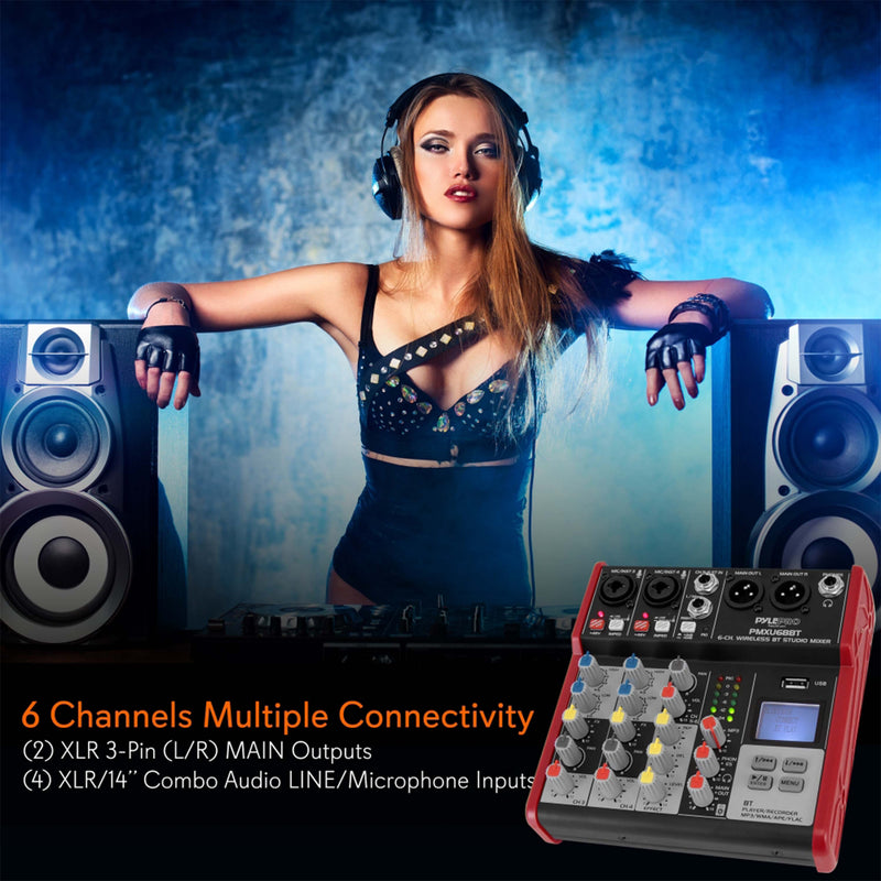 Pyle 4 Channel Bluetooth DJ Studio Audio Sound Board Mixer Console System w/ USB