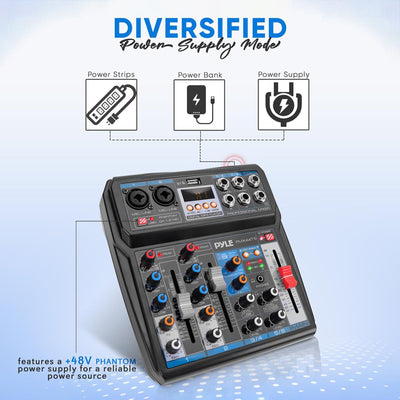 Pyle 6 Channel Bluetooth Sound Board Mixer System for DJ Studio Audio w/ USB