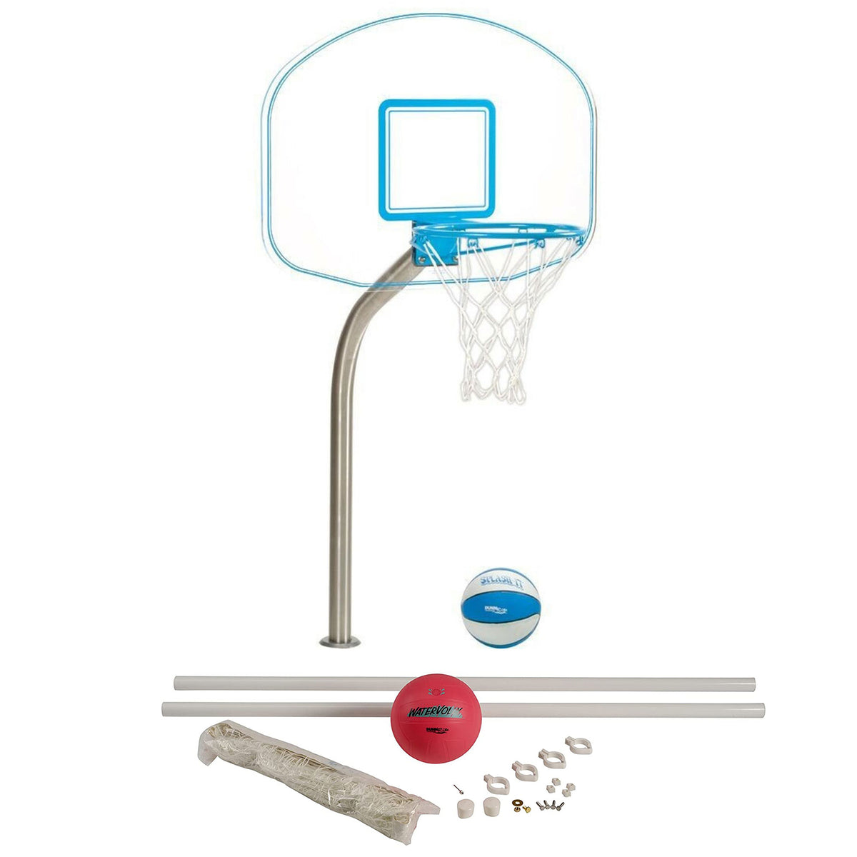 Dunn-Rite Clear Hoop Jr. Pool Basketball Set & ProVolly Pool Volleyball Set